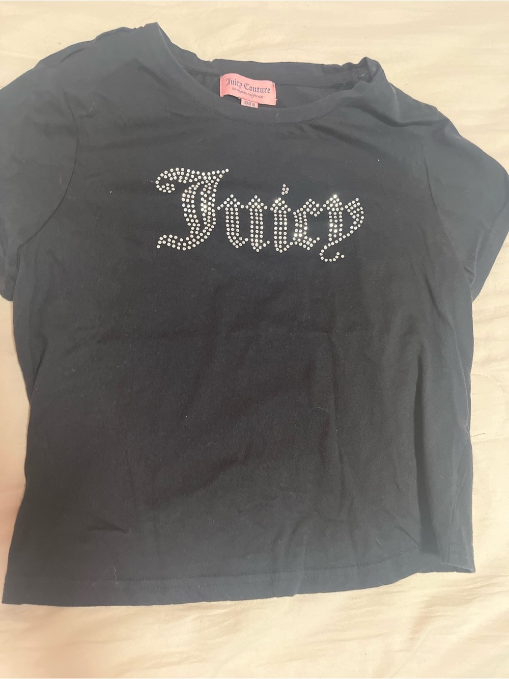 Juicy Couture Black Short Sleeve Tee with Rhinestone 'Juicy' Logo